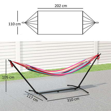 298 x 117cm Camping Hammock with Stand, Adjustable Height, 120kg Capacity - Red Stripe