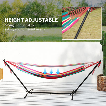 298 x 117cm Camping Hammock with Stand, Adjustable Height, 120kg Capacity - Red Stripe