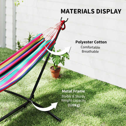 298 x 117cm Camping Hammock with Stand, Adjustable Height, 120kg Capacity - Red Stripe