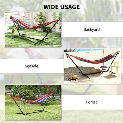 298 x 117cm Camping Hammock with Stand, Adjustable Height, 120kg Capacity - Red Stripe