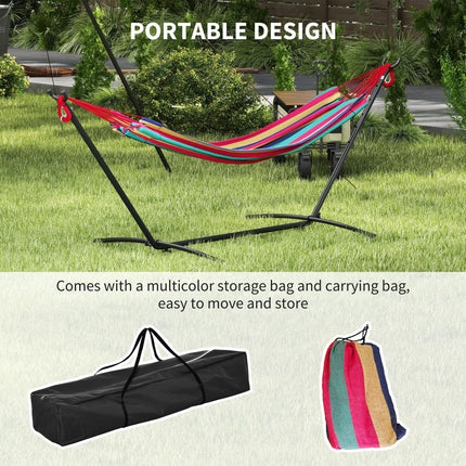 298 x 117cm Camping Hammock with Stand, Adjustable Height, 120kg Capacity - Red Stripe