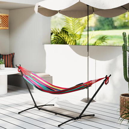 298 x 117cm Camping Hammock with Stand, Adjustable Height, 120kg Capacity - Red Stripe