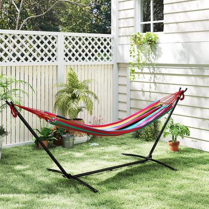 298 x 117cm Camping Hammock with Stand, Adjustable Height, 120kg Capacity - Red Stripe