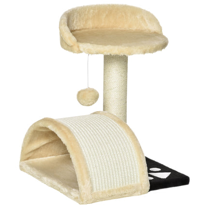 Cat Tree Scratching Post Kitten Activity Centre with Hanging Ball - Beige