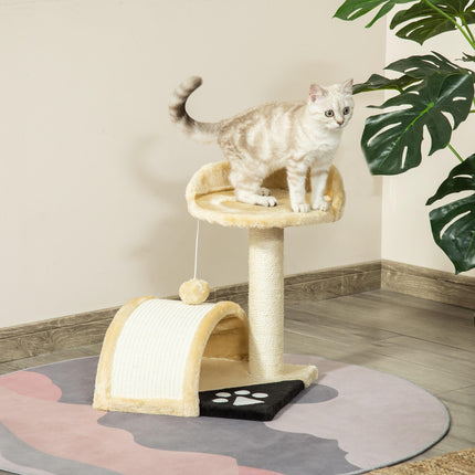 Cat Tree Scratching Post Kitten Activity Centre with Hanging Ball - Beige