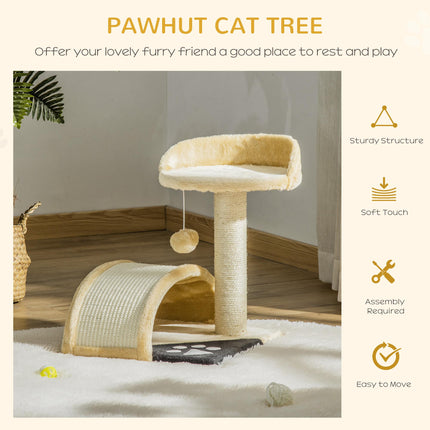 Cat Tree Scratching Post Kitten Activity Centre with Hanging Ball - Beige