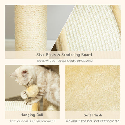 Cat Tree Scratching Post Kitten Activity Centre with Hanging Ball - Beige