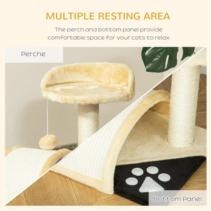Cat Tree Scratching Post Kitten Activity Centre with Hanging Ball - Beige