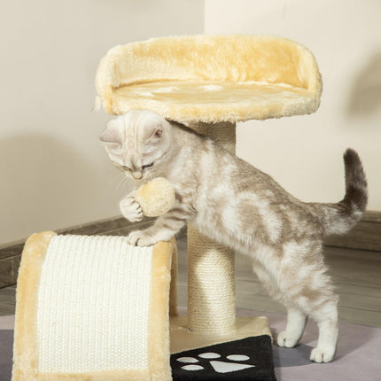 Cat Tree Scratching Post Kitten Activity Centre with Hanging Ball - Beige