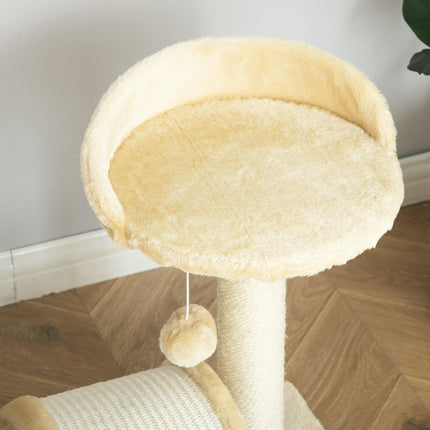 Cat Tree Scratching Post Kitten Activity Centre with Hanging Ball - Beige