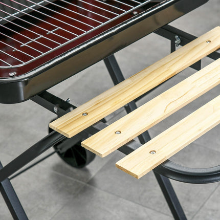 Foldable Durable Charcoal BBQ Grill with Wheels and Side Trays - Red/Black