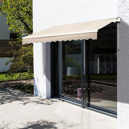 Retractable Garden Patio Awning Canopy with Adjustable Sun Shade - Cream White