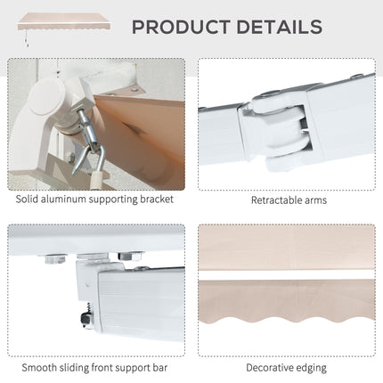 Retractable Garden Patio Awning Canopy with Adjustable Sun Shade - Cream White