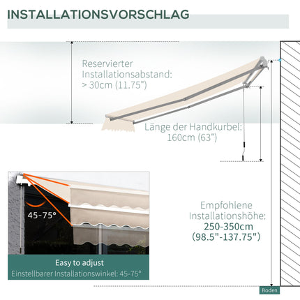 Retractable Garden Patio Awning Canopy with Adjustable Sun Shade - Cream White