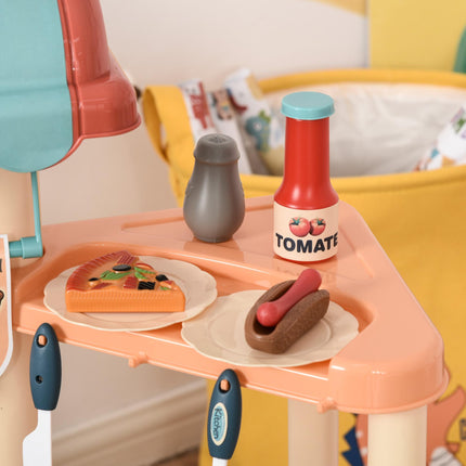 50 Pcs Kids Fast Food Kitchen Playset with Trolley Cart, Cash Register & Accessories for Ages 3-6 - Blue, Red, Orange