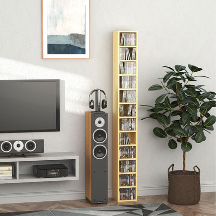 12-Tier Media Storage Cabinet for 204 CDs Multimedia Organizer Rack Stand - Oak Tone