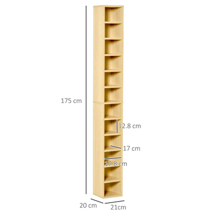 12-Tier Media Storage Cabinet for 204 CDs Multimedia Organizer Rack Stand - Oak Tone