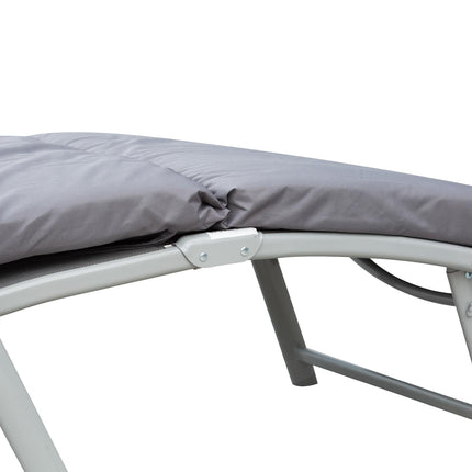 Outdoor Foldable Patio Sun Lounger with Adjustable Reclining Back, Cushion & Pillow - Grey