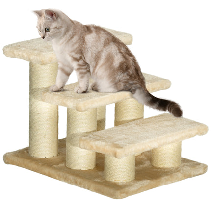3-Step Pet Climber Ladder with Plush Surface for Cats and Dogs - Cream