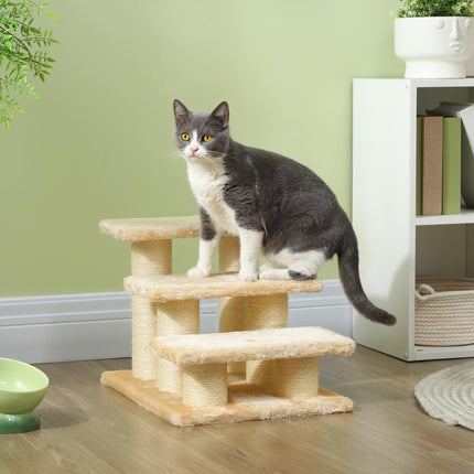 3-Step Pet Climber Ladder with Plush Surface for Cats and Dogs - Cream