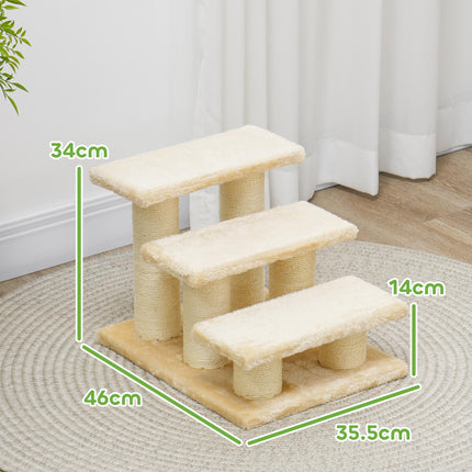 3-Step Pet Climber Ladder with Plush Surface for Cats and Dogs - Cream