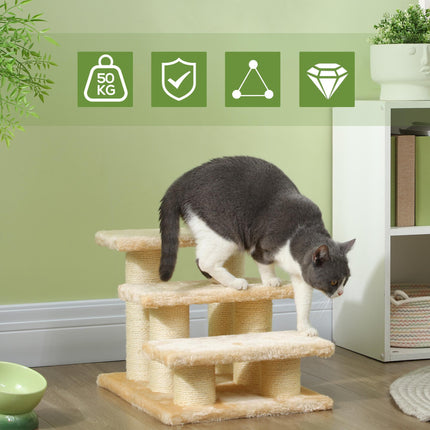3-Step Pet Climber Ladder with Plush Surface for Cats and Dogs - Cream