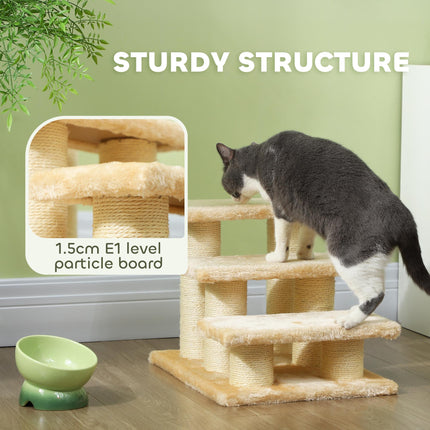 3-Step Pet Climber Ladder with Plush Surface for Cats and Dogs - Cream