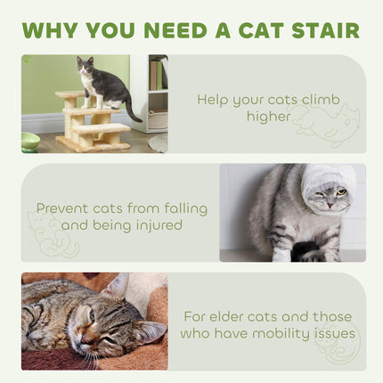3-Step Pet Climber Ladder with Plush Surface for Cats and Dogs - Cream