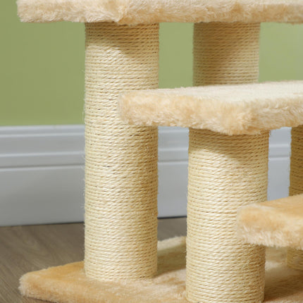 3-Step Pet Climber Ladder with Plush Surface for Cats and Dogs - Cream