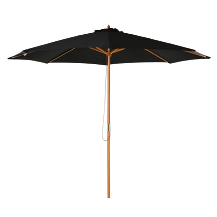 3 Metre Bamboo Wooden Market Patio Umbrella with Adjustable Canopy - Black