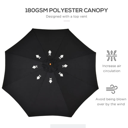 3 Metre Bamboo Wooden Market Patio Umbrella with Adjustable Canopy - Black
