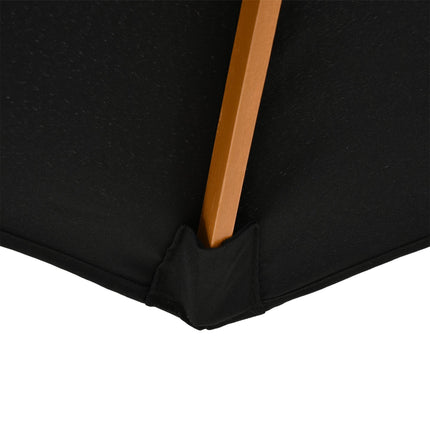 3 Metre Bamboo Wooden Market Patio Umbrella with Adjustable Canopy - Black