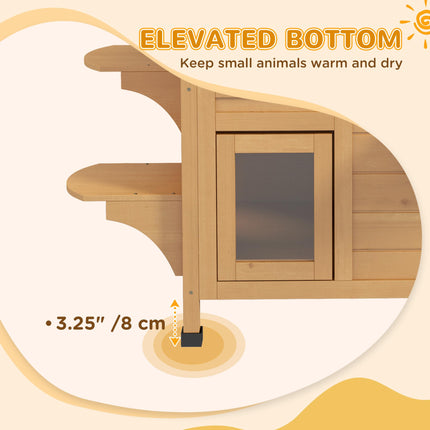 Wooden Cat House Condo 2-Floor Outdoor Pet Shelter Villa - Natural Wood Finish