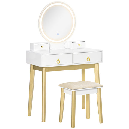 Dressing Table Set with Mirror, Built-in 3 Color LED Light, Vanity Makeup Table
