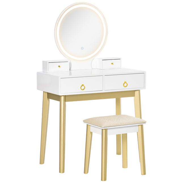 Dressing Table Set with Mirror, Built-in 3 Color LED Light, Vanity Makeup Table