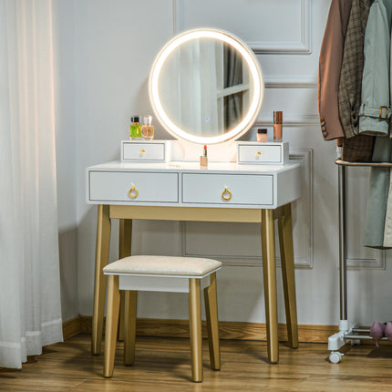 Dressing Table Set with Mirror, Built-in 3 Color LED Light, Vanity Makeup Table