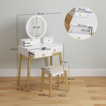 Dressing Table Set with Mirror, Built-in 3 Color LED Light, Vanity Makeup Table
