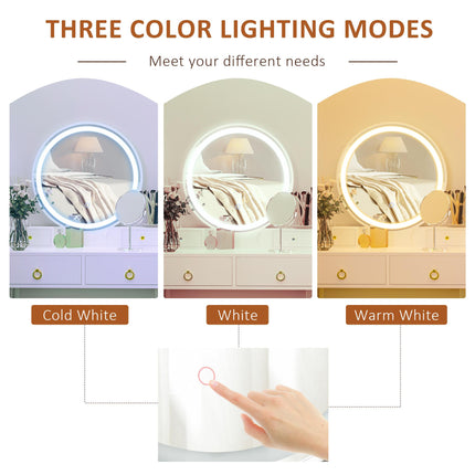 Dressing Table Set with Mirror, Built-in 3 Color LED Light, Vanity Makeup Table