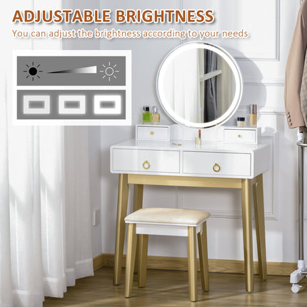 Dressing Table Set with Mirror, Built-in 3 Color LED Light, Vanity Makeup Table