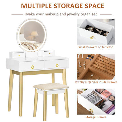Dressing Table Set with Mirror, Built-in 3 Color LED Light, Vanity Makeup Table