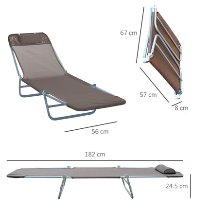 Adjustable Folding Sun Bed Chair Recliner Lounger for Garden and Patio - Coffee