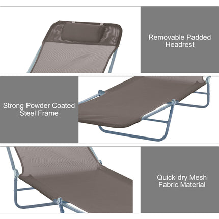 Adjustable Folding Sun Bed Chair Recliner Lounger for Garden and Patio - Coffee
