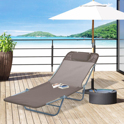 Adjustable Folding Sun Bed Chair Recliner Lounger for Garden and Patio - Coffee