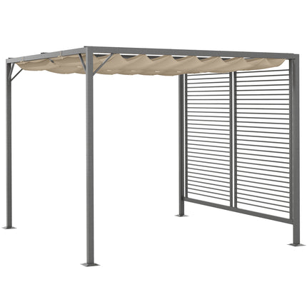 Retractable 3m x 2.8m Metal Frame Garden Pergola with Beige Canopy - Beige