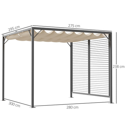 Retractable 3m x 2.8m Metal Frame Garden Pergola with Beige Canopy - Beige