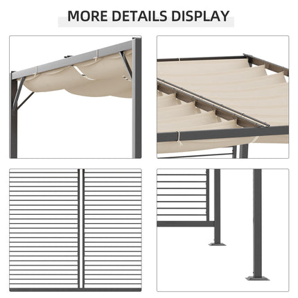 Retractable 3m x 2.8m Metal Frame Garden Pergola with Beige Canopy - Beige