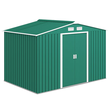 Large Lockable Metal Garden Shed 9x6 Feet with Sliding Doors - Green