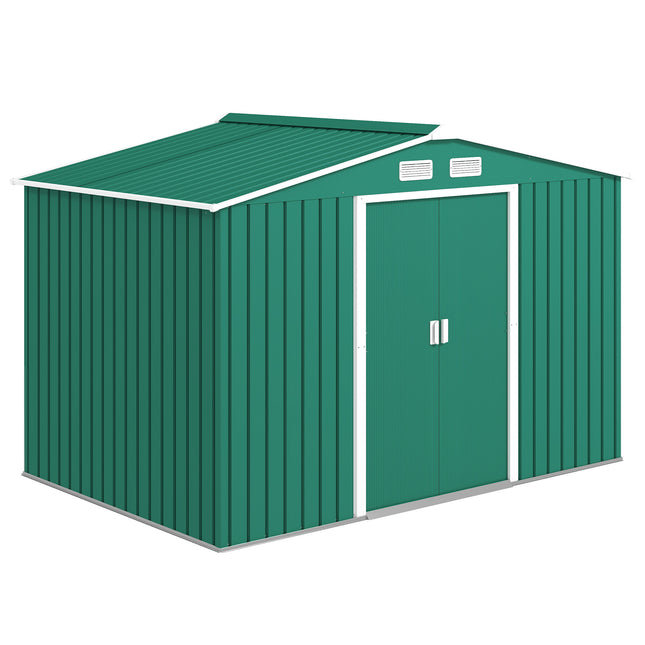 Large Lockable Metal Garden Shed 9x6 Feet with Sliding Doors - Green