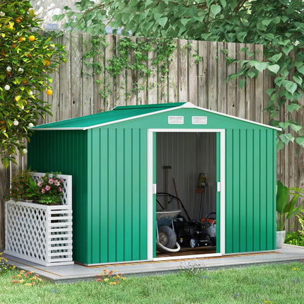 Large Lockable Metal Garden Shed 9x6 Feet with Sliding Doors - Green