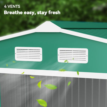 Large Lockable Metal Garden Shed 9x6 Feet with Sliding Doors - Green